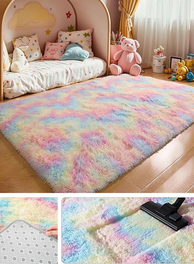 WangPangZi Abstract soft living room and bedroom rug - luxurious floor mat with non-slip backing, 1.7-inch thickness, safe for children and pets, easy to clean (Colorful Gradient Design) - Image 1